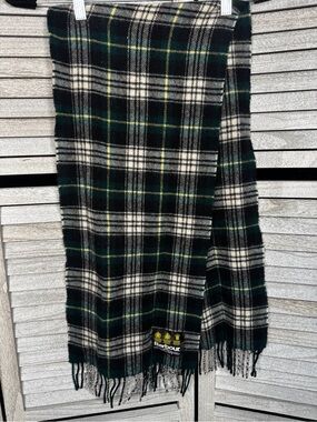 Barbour Black, Green and Cream Tartan Wool Scarf